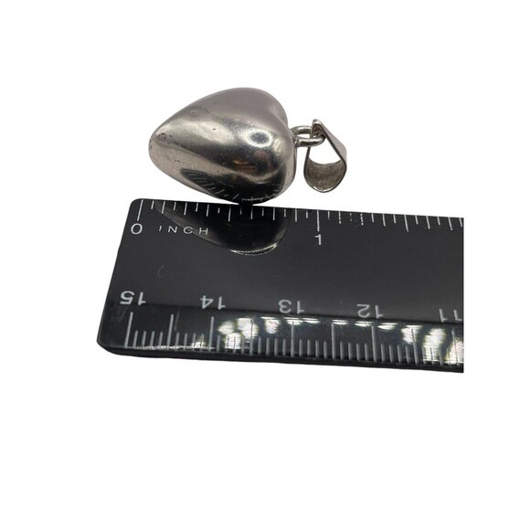 Vintage Taxco Mexico Puffy 3D Hollow Heart Pendant Charm 925 Sterling Silver - Picture 9 of 10